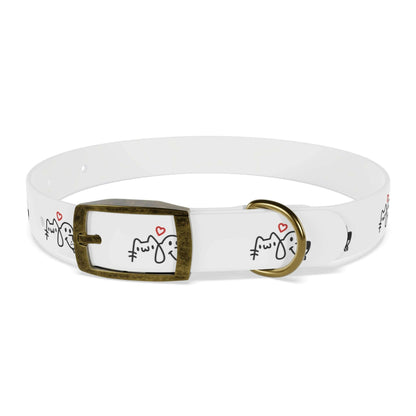 Stylish white pet collar with adorable cat and dog design featuring hearts