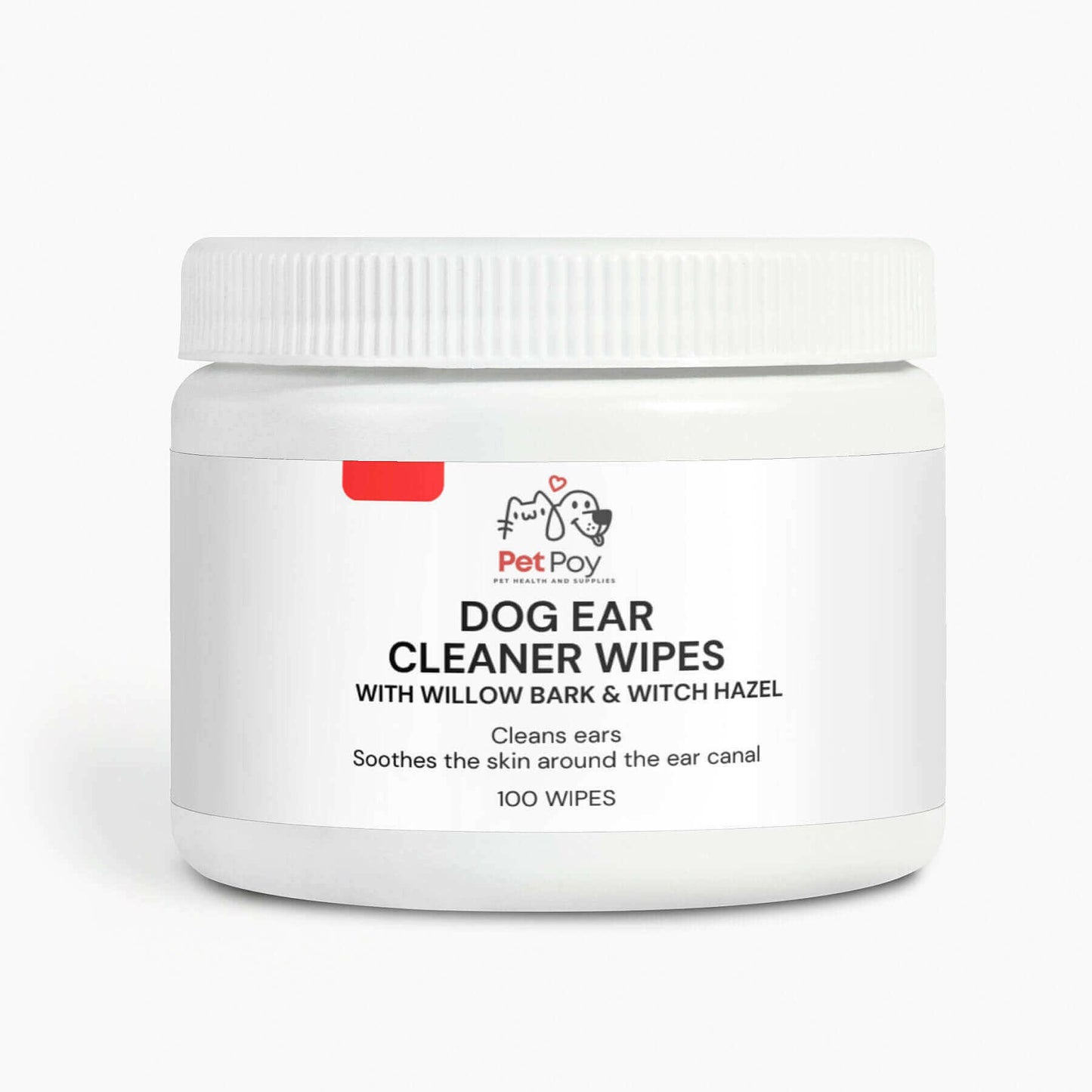 PetPoy Dog Ear Cleaner Wipes with Willow Bark & Witch Hazel - 100 wipes for gentle ear cleaning and soothing the ear canal.