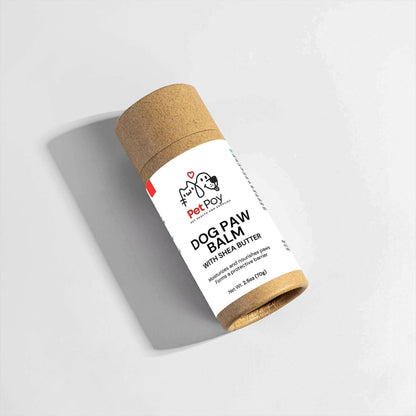 PetPoy Dog Paw Balm with Shea Butter in eco-friendly tube packaging against a white background.