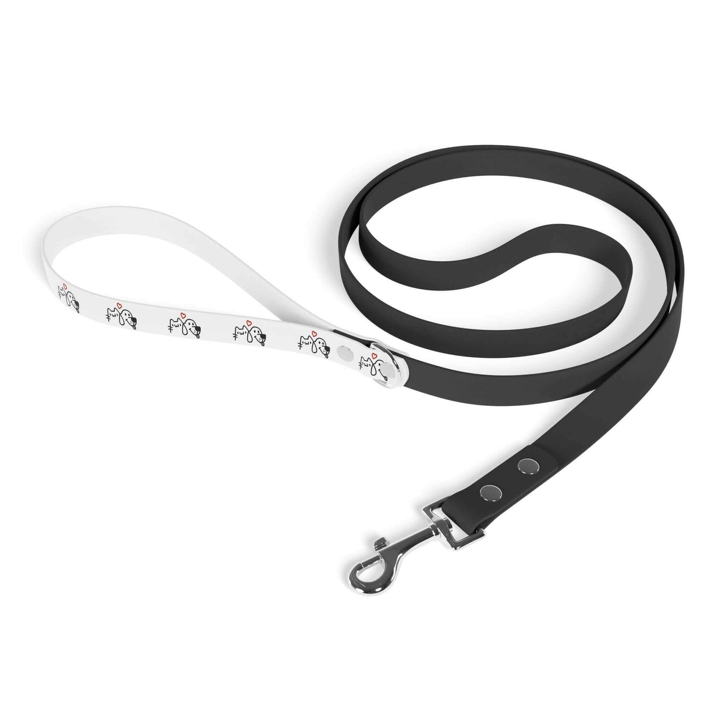 Stylish black and white dog leash with cute dog pattern, perfect for walk time.