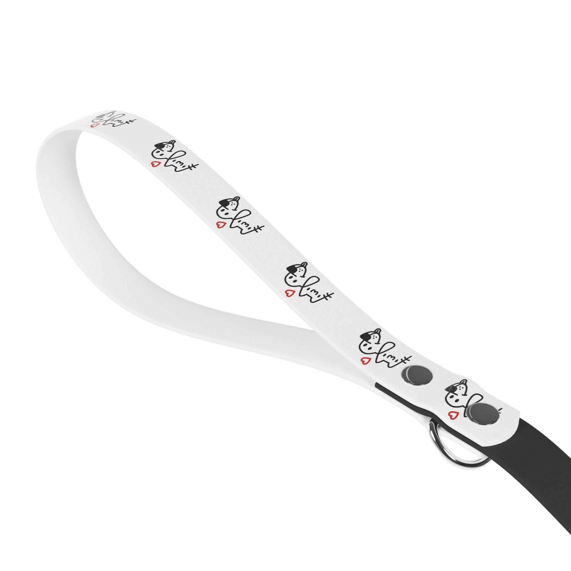 White and black dog leash with cute puppy paw prints and red hearts design