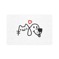 Cartoon cat and dog with a red heart above them on a white background