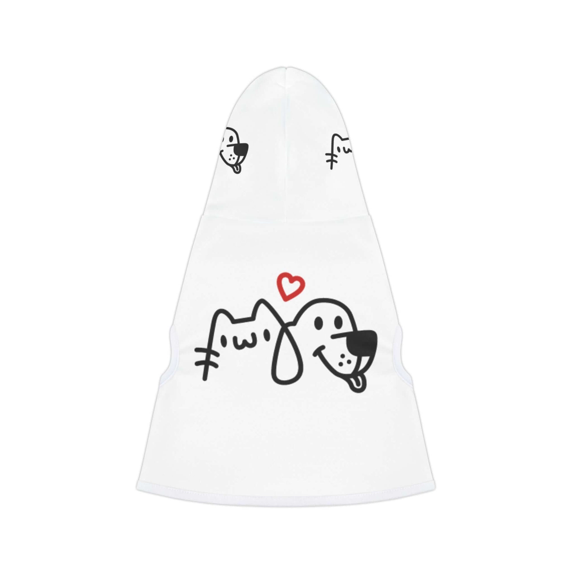 Adorable white hooded towel with cute cat and dog drawing and red heart