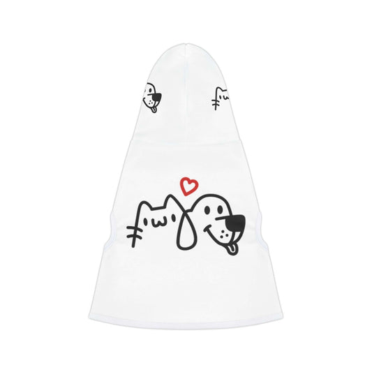 Adorable white hooded towel with cute cat and dog drawing and red heart