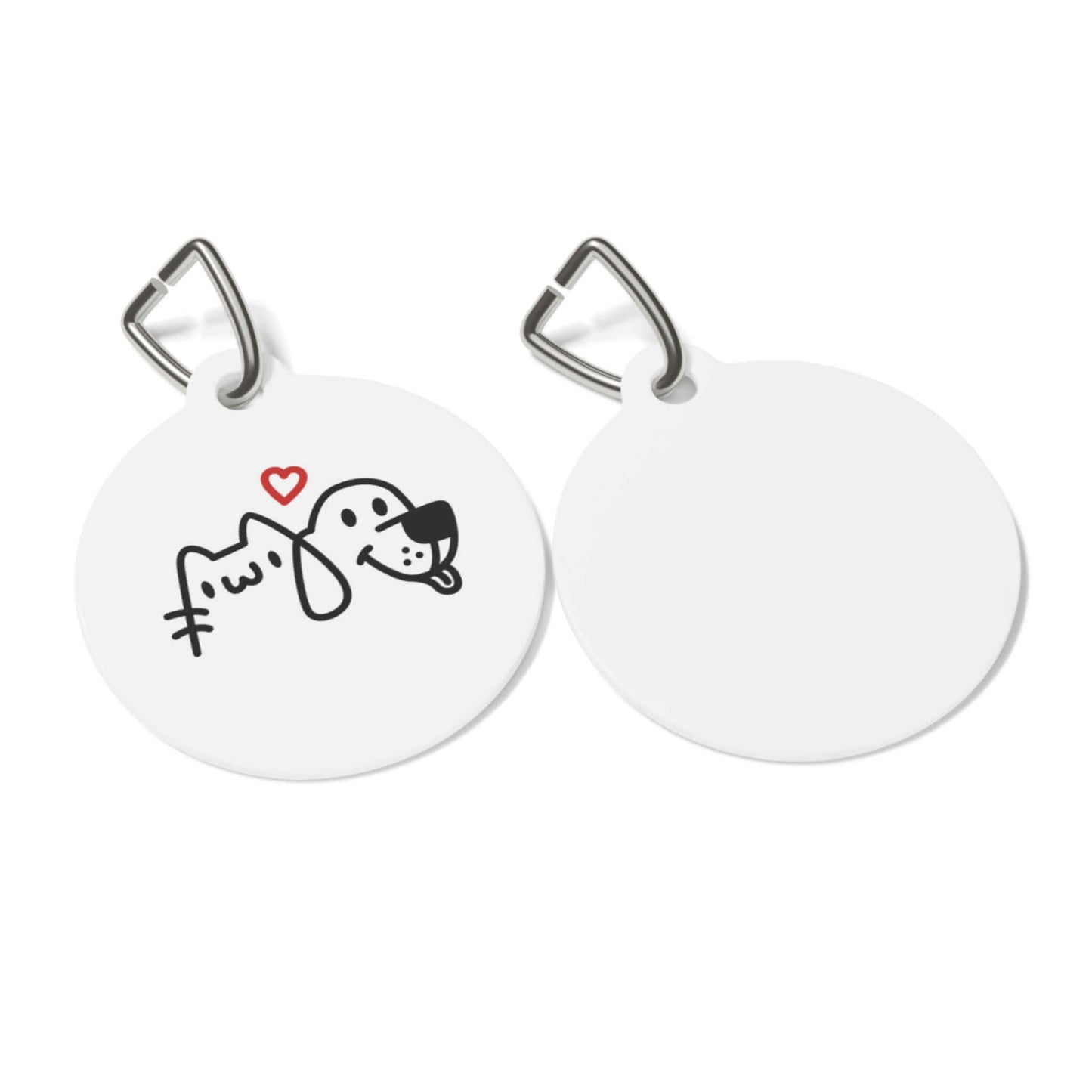 Cute dog-themed round pet tag with a heart detail, perfect for your furry friend's collar.