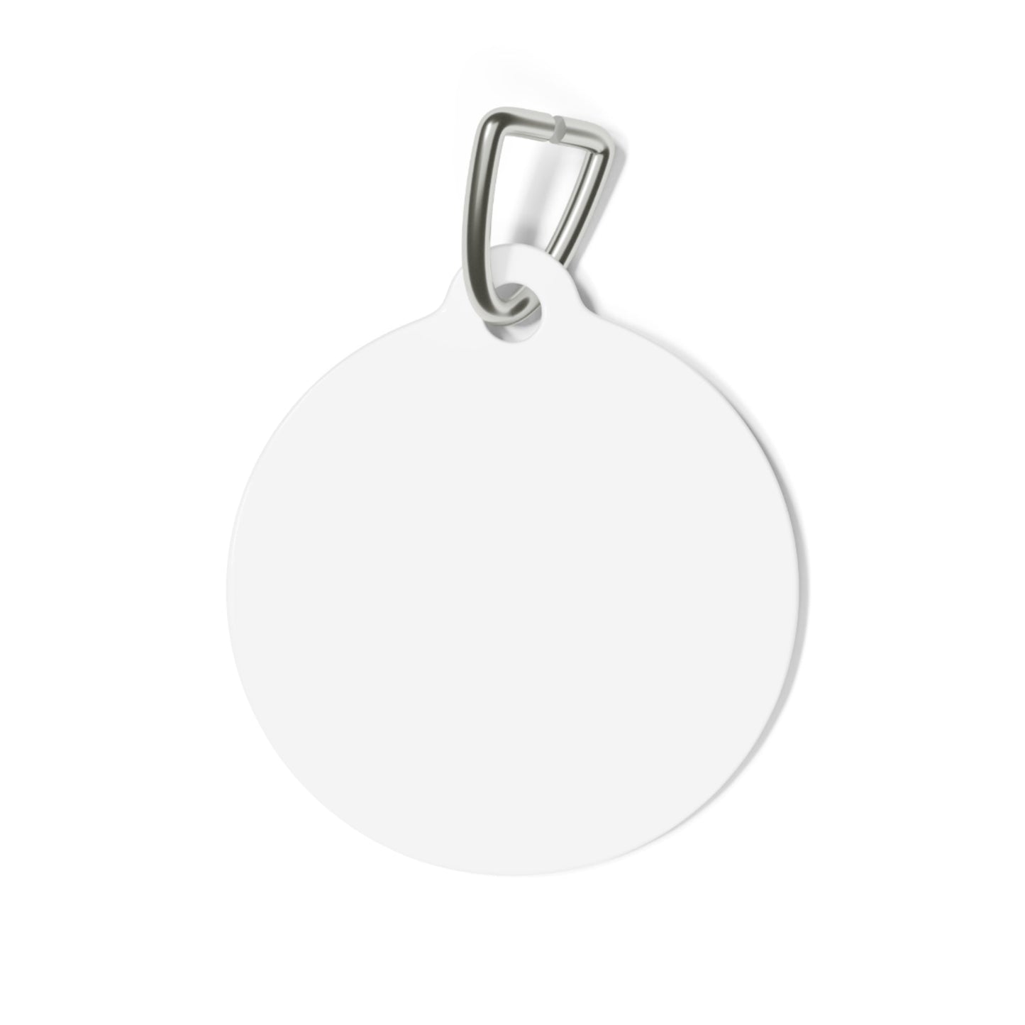 Blank white round tag with a metal clip for customization.