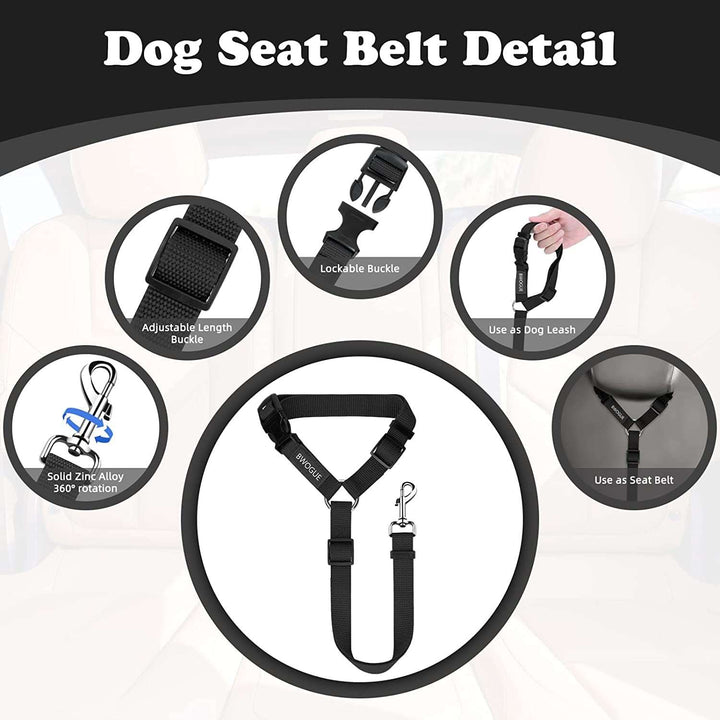 2 Packs Dog Cat Safety Seat Belt Strap Car Headrest Restraint Adjustable Nylon Fabric Dog Restraints Vehicle Seatbelts Harness - PETGS