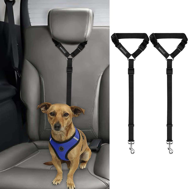 2 Packs Dog Cat Safety Seat Belt Strap Car Headrest Restraint Adjustable Nylon Fabric Dog Restraints Vehicle Seatbelts Harness - PETGS