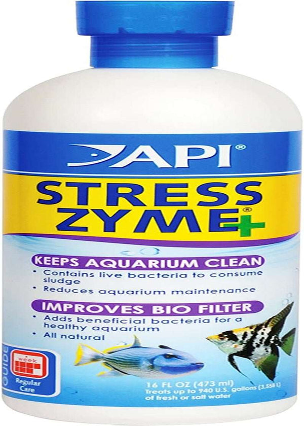 API STRESS ZYME Freshwater and Saltwater Aquarium Cleaning Solution 16-Ounce Bottle - PETGS