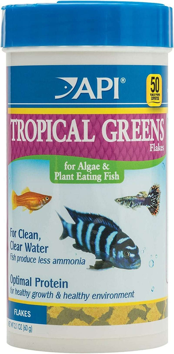 API TROPICAL GREENS FLAKES Tropical Fish Greens Flakes Fish Food 2.1-Ounce Container - PETGS