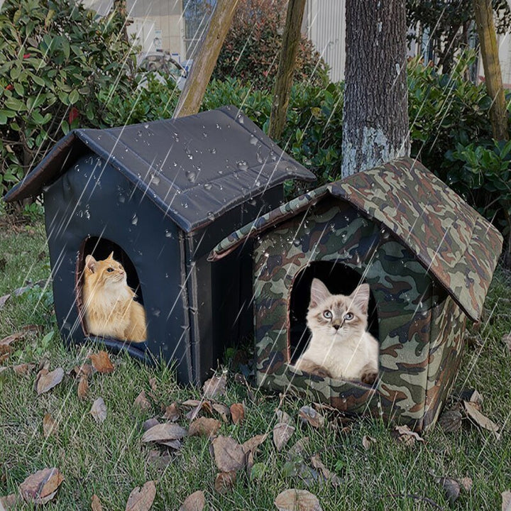 Cat House with Waterproof Canvas Roof Thickened Cold-Proof Nest Kitty Shelter Cat Cave Pet House Cat Dog Tent Cabin - PETGS
