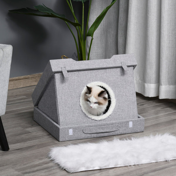 PawHut Wooden Cat House Foldable Kitten Cave 2 In 1 Design Condo Pet - Premium Home & Garden from Taupe Shadow - Just $61.21! Shop now at PETGS