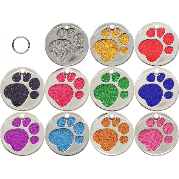 Personalised Engraved Stainless Steel Metal Circle Round Paw Glitter - Premium Home & Garden from Apricot Amphitryon - Just $30.21! Shop now at PETGS