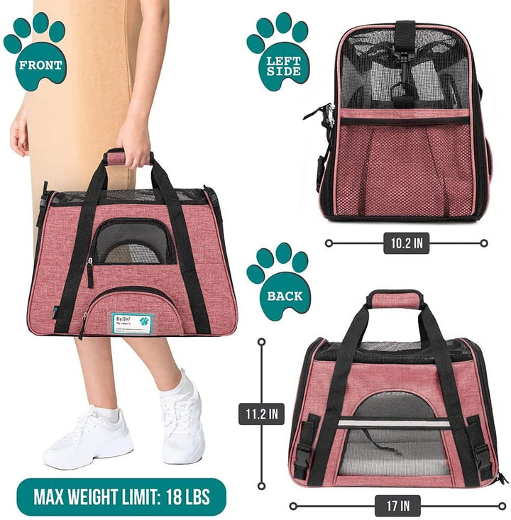Premium Airline Approved Soft-Sided Pet Travel Carrier | Ventilated, Comfortable Design with Safety Features | Ideal for Small to Medium Sized Cats, Dogs, and Pets (Small, Heather White Red) - PETGS