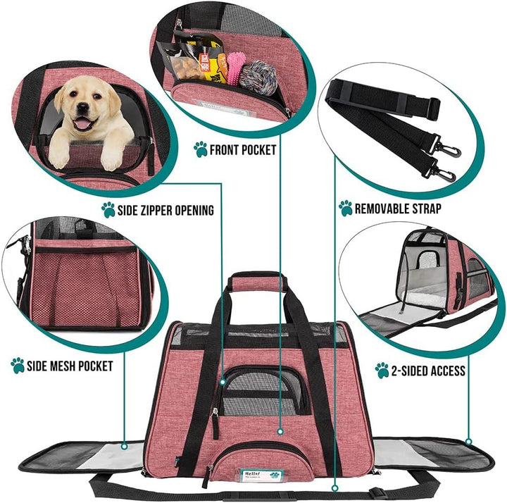 Premium Airline Approved Soft-Sided Pet Travel Carrier | Ventilated, Comfortable Design with Safety Features | Ideal for Small to Medium Sized Cats, Dogs, and Pets (Small, Heather White Red) - PETGS