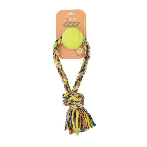 ReRope Small Looper with Tennis Ball Upcycled Fabric Rope Dog Toys - Premium Leashes, Collars & Petwear from Blue Iphigenia - Just $13.42! Shop now at PETGS