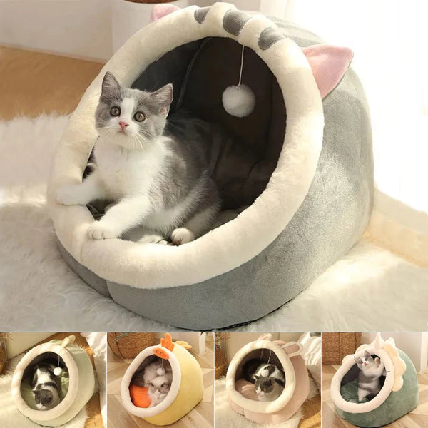 Sweet Cat Bed Warm Pet Basket Cozy Kitten Lounger Cushion Cat House Tent Very Soft Small Dog Mat Bag for Washable Cave Cats Beds - PETGS
